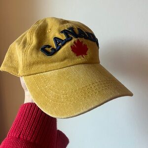 Canada Embroidered Baseball Cap - Mustard Yellow with Red Maple